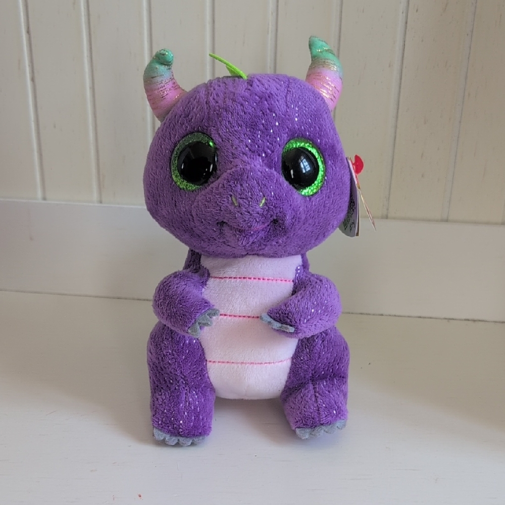 TY Beanie Boo Purple Glitter Dragon Plush NWT